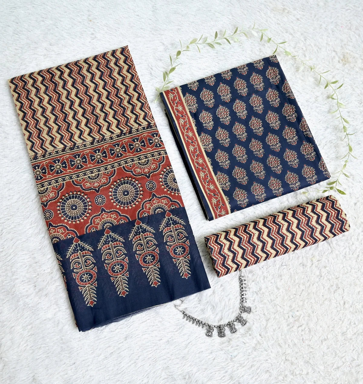 Navy Blue Mughal Buti Block Print Cotton Suit Set_SS101