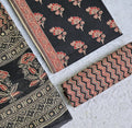 Black Red Floral Block Print 3-Piece Cotton Suit Set_SS103