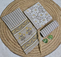 Beige Mustard Sunflower Block Print 3-Piece Cotton Suit Set_SS119