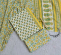 Yellow Teal Paisley Block Print 3-Piece Cotton Suit Set_SS141