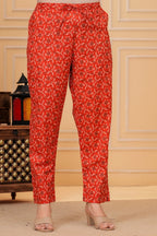 Elegant Red Floral Jaipuri Cotton  Kurta Pant Set with Dupatta
