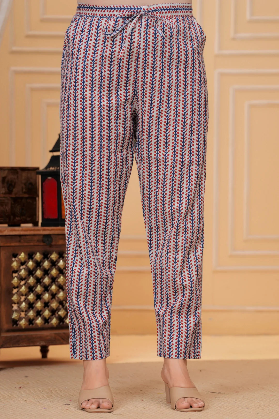 Indigo Blue Handblock Printed Cotton Kurta Pant Set with Geometric Dupatta