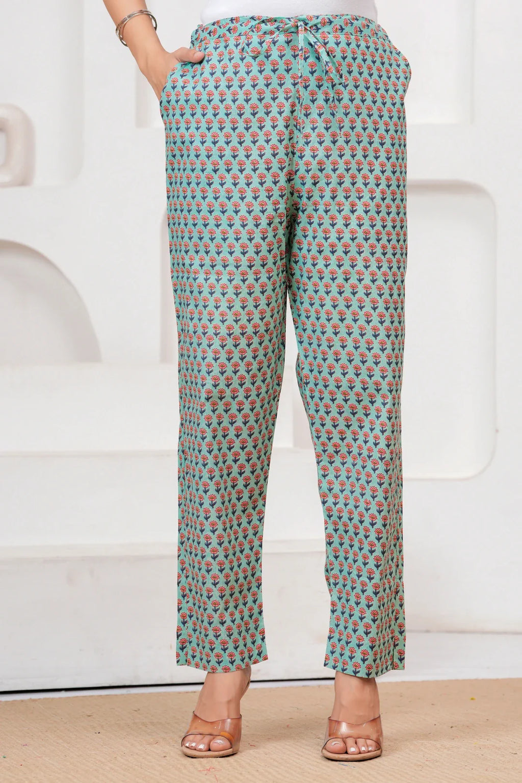 Teal Handblock Printed Cotton Co-ord Set for Women