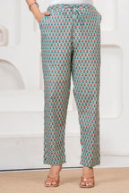 Teal Handblock Printed Cotton Co-ord Set for Women