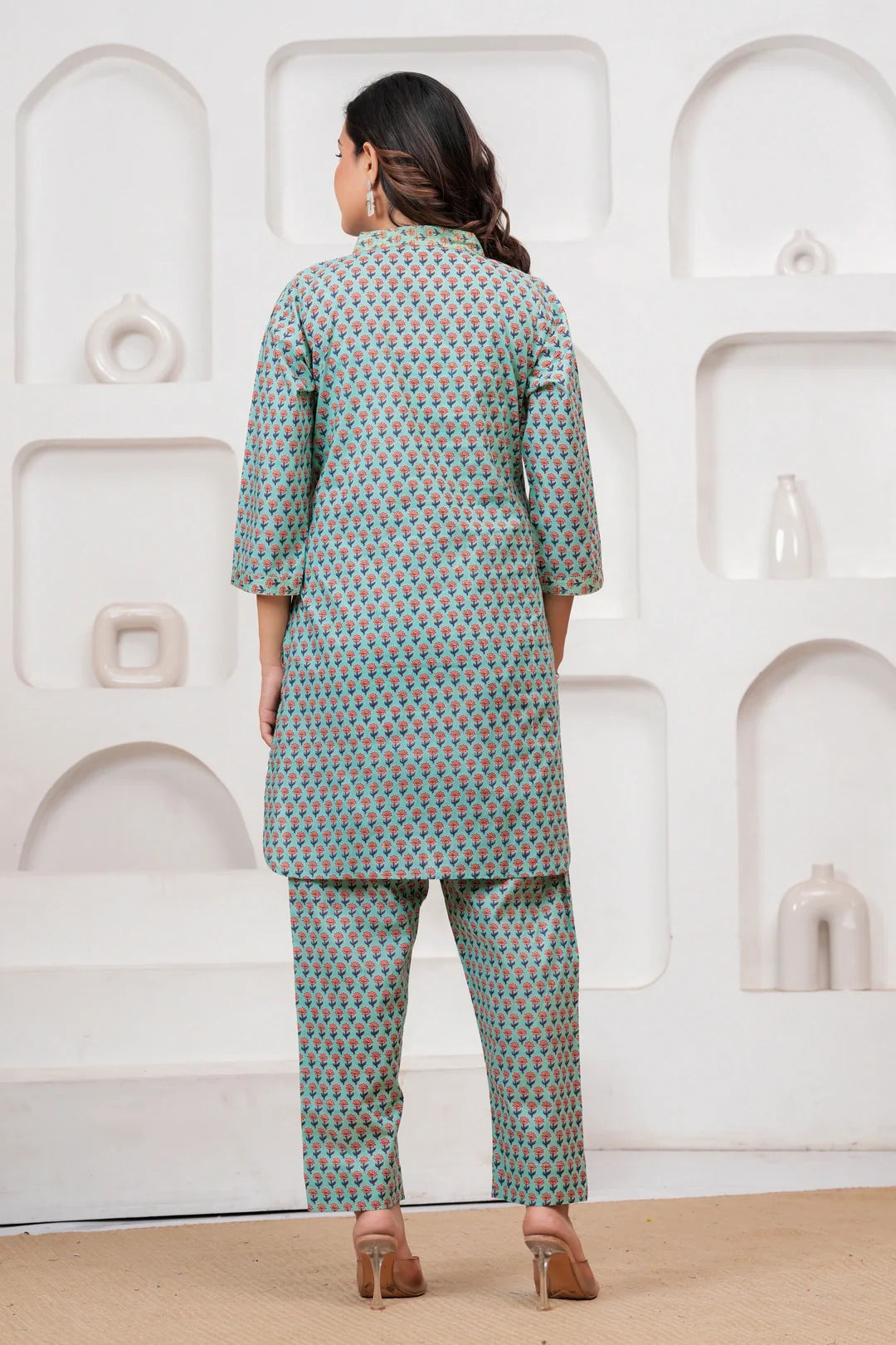 Teal Handblock Printed Cotton Co-ord Set for Women