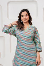 Teal Handblock Printed Cotton Co-ord Set for Women