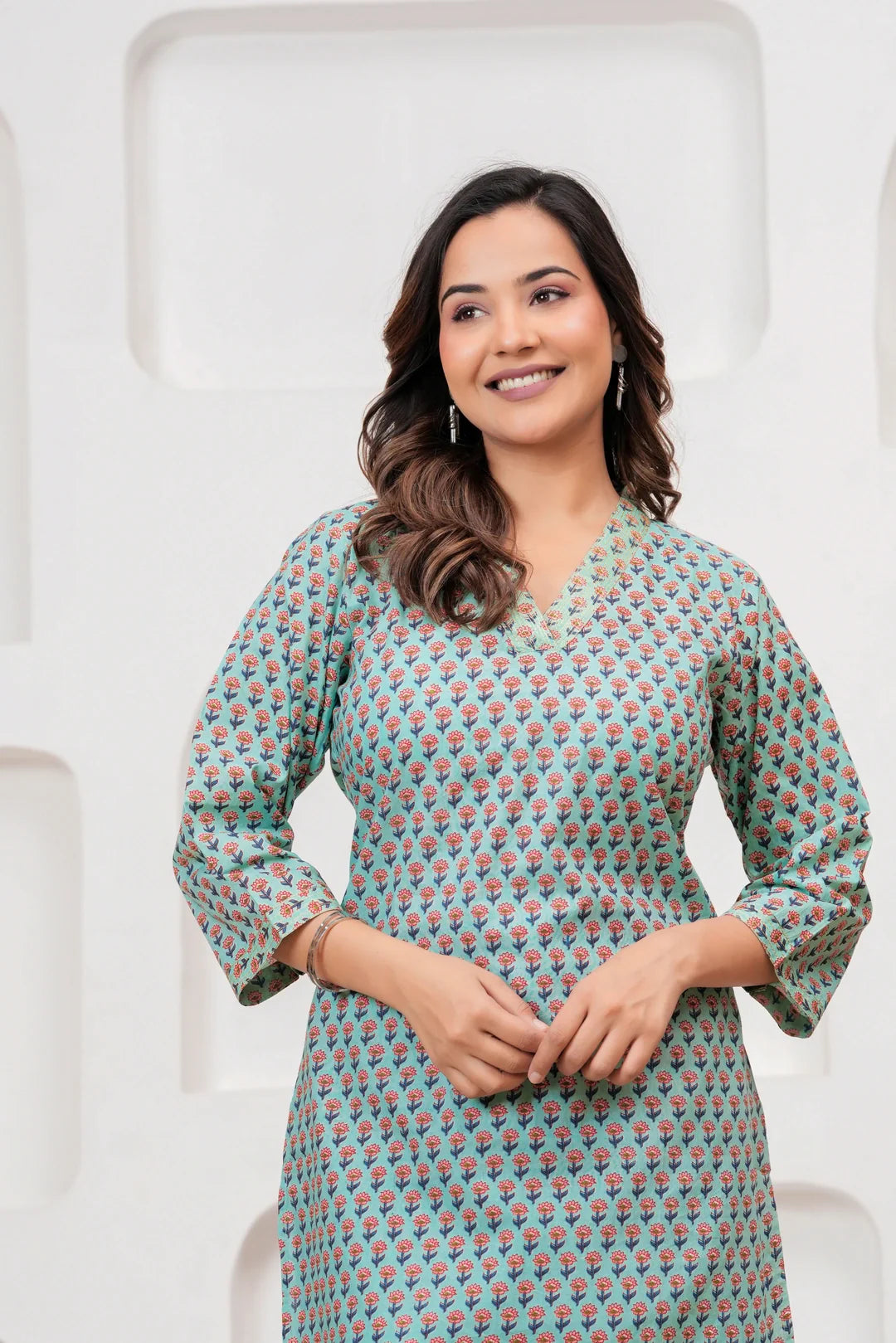Teal Handblock Printed Cotton Co-ord Set for Women