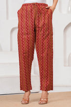 Maroon Floral Handblock Printed Cotton Kurta Pant Set with Dupatta