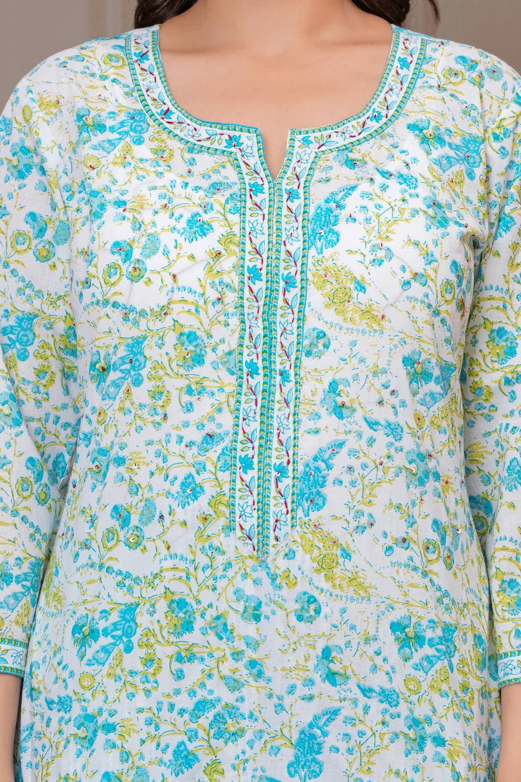 Jaipur Floral Jaipuri Printed Cotton Kurta pant Set with malmal Dupatta