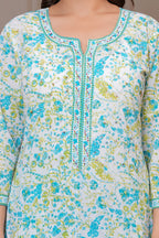 Jaipur Floral Jaipuri Printed Cotton Kurta pant Set with malmal Dupatta