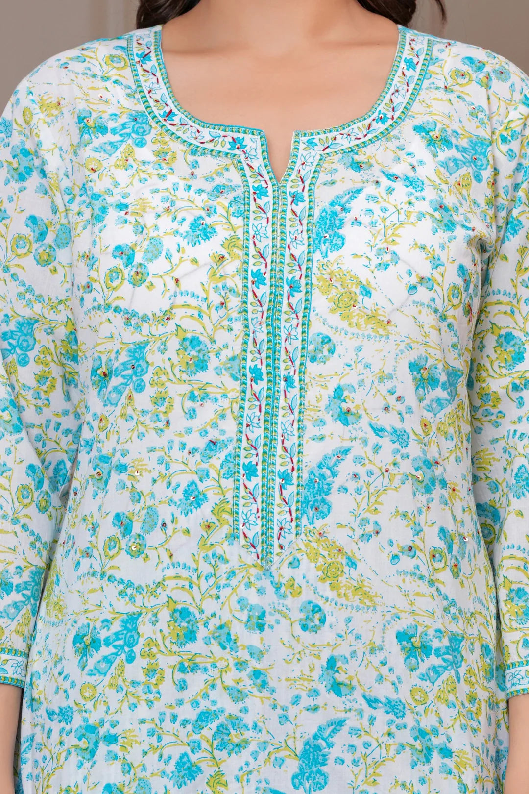 Jaipur Floral Jaipuri Printed Cotton Kurta pant Set with malmal Dupatta