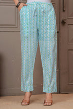 Jaipur Floral Jaipuri Printed Cotton Kurta pant Set with malmal Dupatta