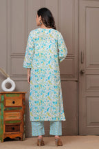 Jaipur Floral Jaipuri Printed Cotton Kurta pant Set with malmal Dupatta