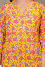 Yellow Floral Handblock Print Cotton Co-ord Set