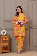 Yellow Floral Handblock Print Cotton Co-ord Set