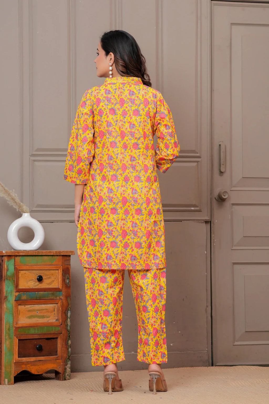 Yellow Floral Handblock Print Cotton Co-ord Set