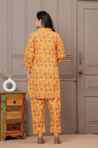 Yellow Floral Handblock Print Cotton Co-ord Set