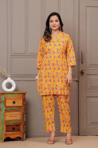 Yellow Floral Handblock Print Cotton Co-ord Set