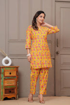 Yellow Floral Handblock Print Cotton Co-ord Set