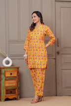 Yellow Floral Handblock Print Cotton Co-ord Set