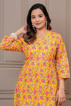 Yellow Floral Handblock Print Cotton Co-ord Set