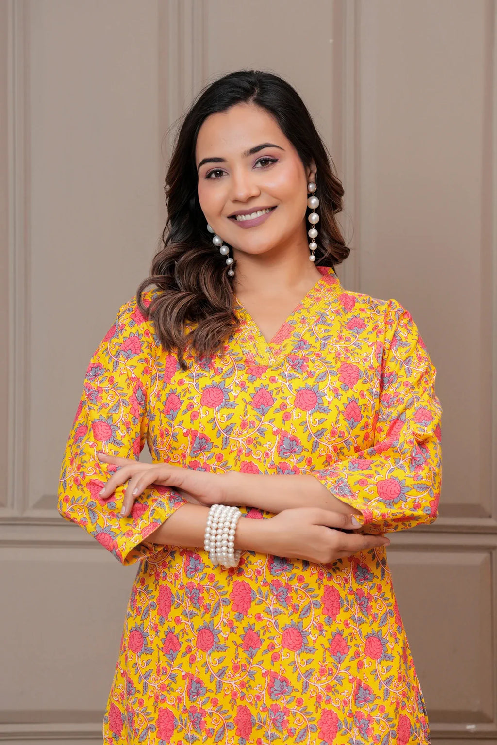 Yellow Floral Handblock Print Cotton Co-ord Set
