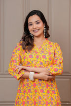 Yellow Floral Handblock Print Cotton Co-ord Set