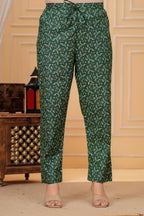 Dark Green Handblock Printed Cotton Kurta Set with Dupatta