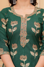 Dark Green Handblock Printed Cotton Kurta Set with Dupatta