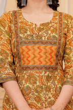 Mustard Handblock Printed Cotton Kurta with Pant Set