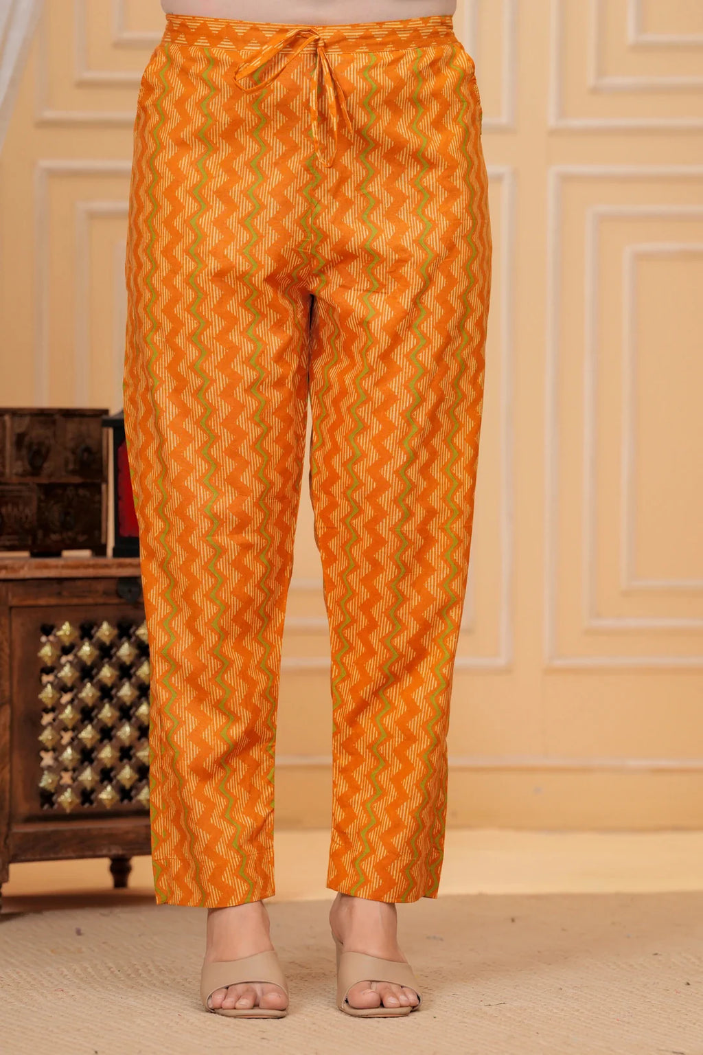 Mustard Handblock Printed Cotton Kurta with Pant Set
