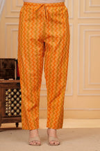 Mustard Handblock Printed Cotton Kurta with Pant Set