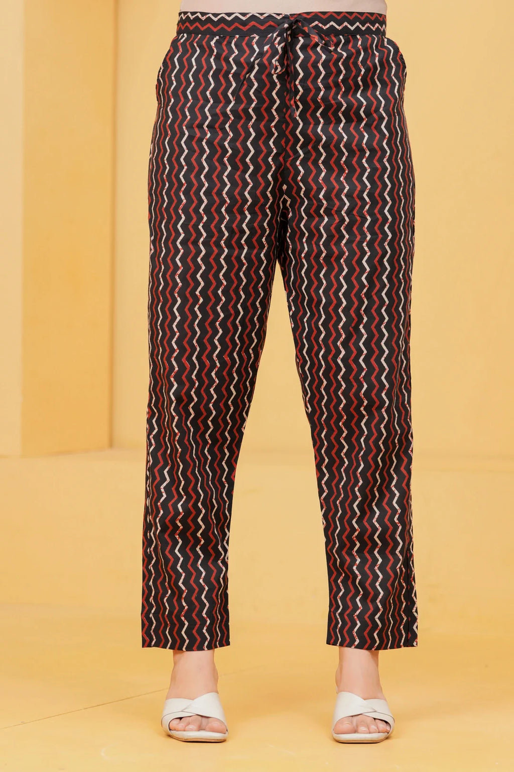 Handblock Printed Black Cotton Kurta Pant Set with Geometric Dupatta