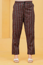 Handblock Printed Black Cotton Kurta Pant Set with Geometric Dupatta