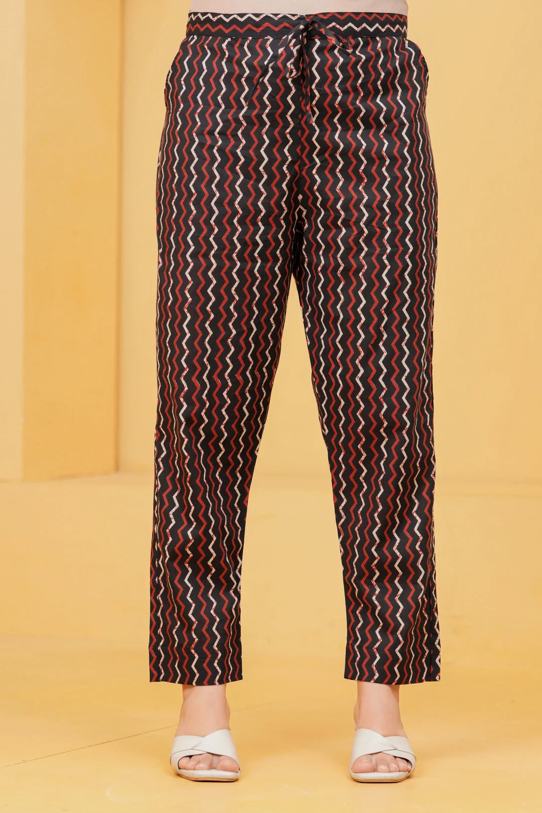 Handblock Printed Black Cotton Kurta Pant Set with Geometric Dupatta