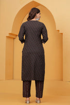 Handblock Printed Black Cotton Kurta Pant Set with Geometric Dupatta