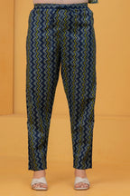 Navy Blue jaipuri Printed Cotton Kurta Pant Set with malmal Dupatta
