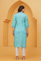 Turquoise Leheriya Print Cotton Kurta for Women
