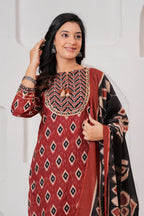 Maroon & Black Ikat Print Ethnic Set