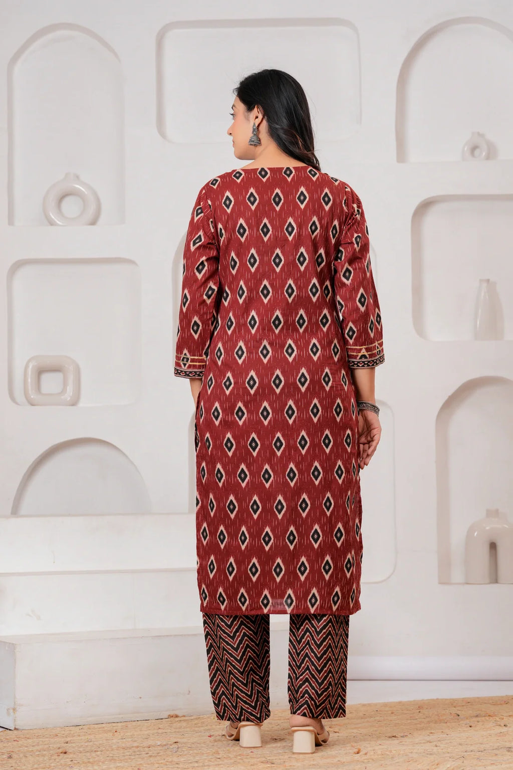 Maroon & Black Ikat Print Ethnic Set
