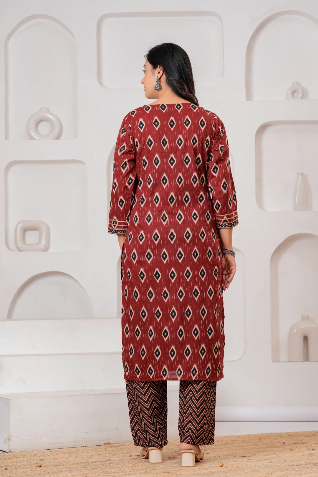 Maroon & Black Ikat Print Ethnic Set
