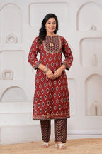 Maroon & Black Ikat Print Ethnic Set