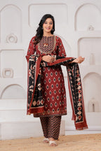 Maroon & Black Ikat Print Ethnic Set
